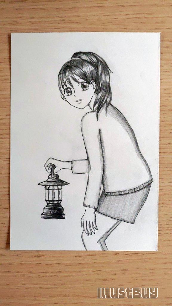 A girl holding a camping lantern