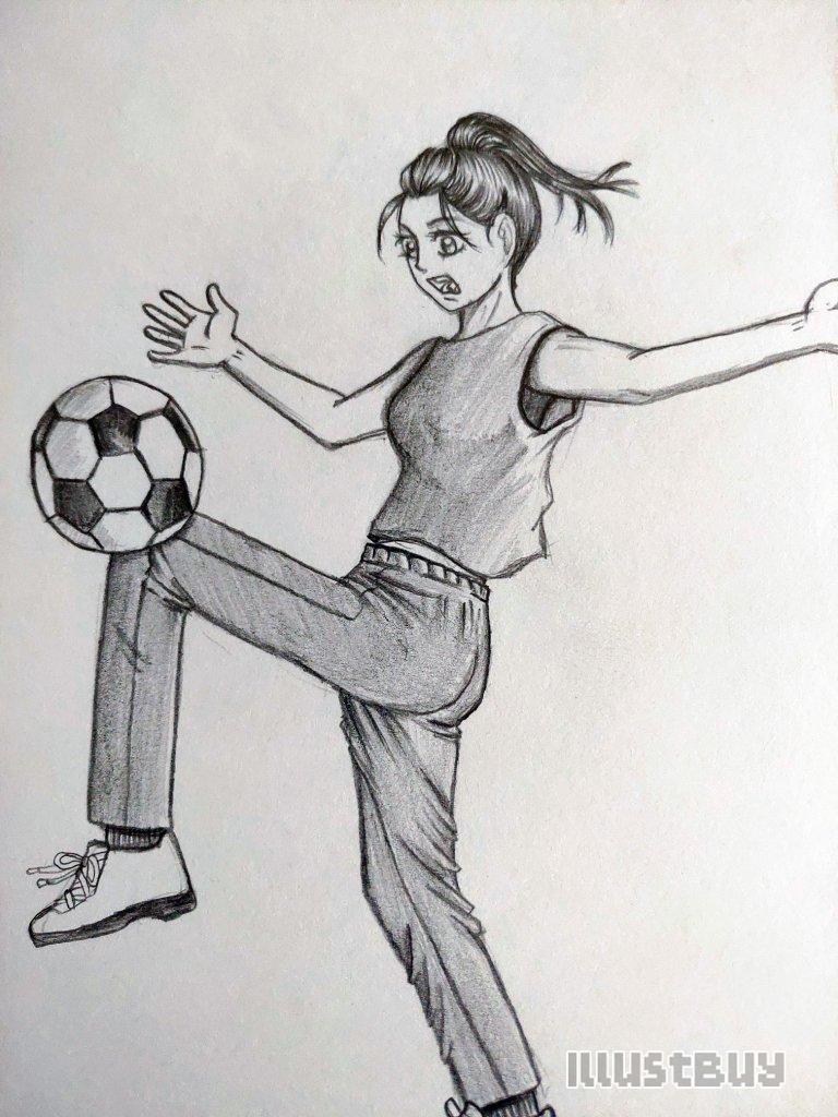 A girl playing football 