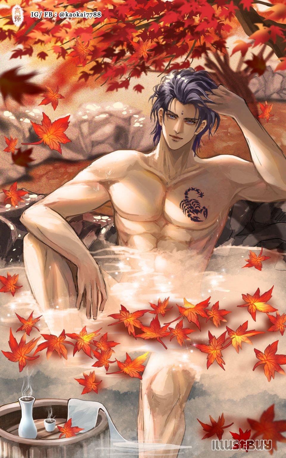 美男子泡湯圖