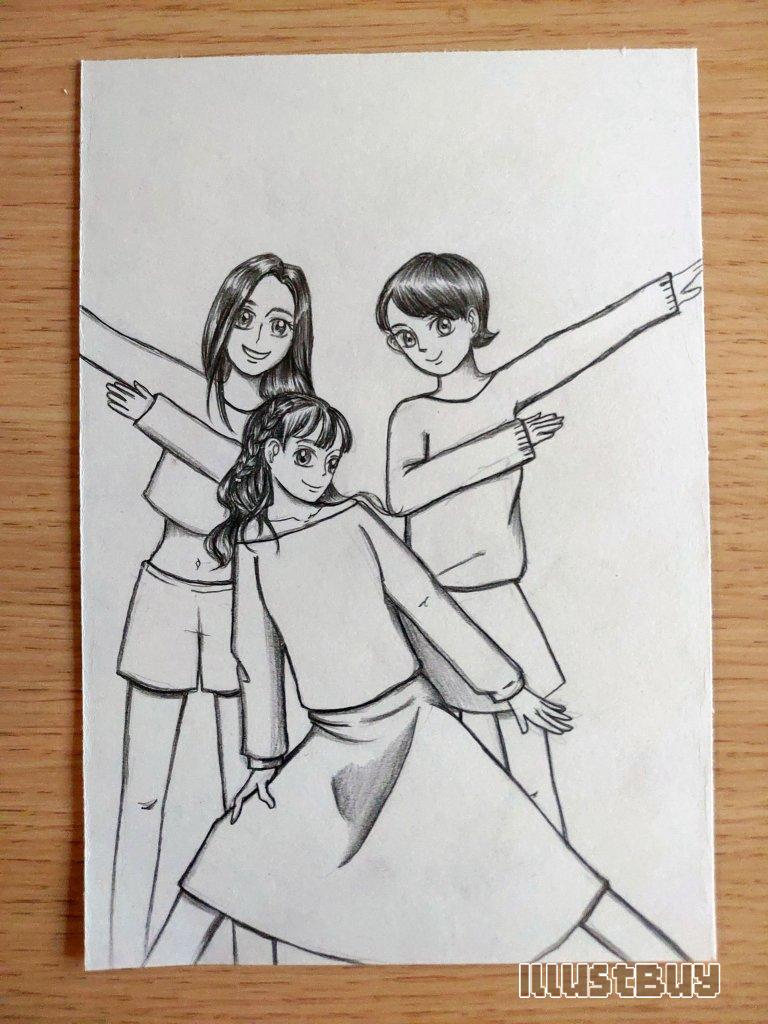 How to draw 3 girls in funny poses