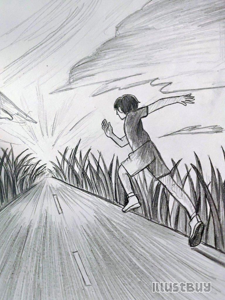 How to draw a running boy in one point perspective