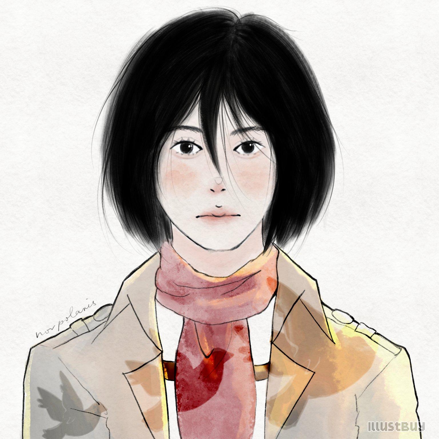 人物半身簡約風上色範例 Mikasa