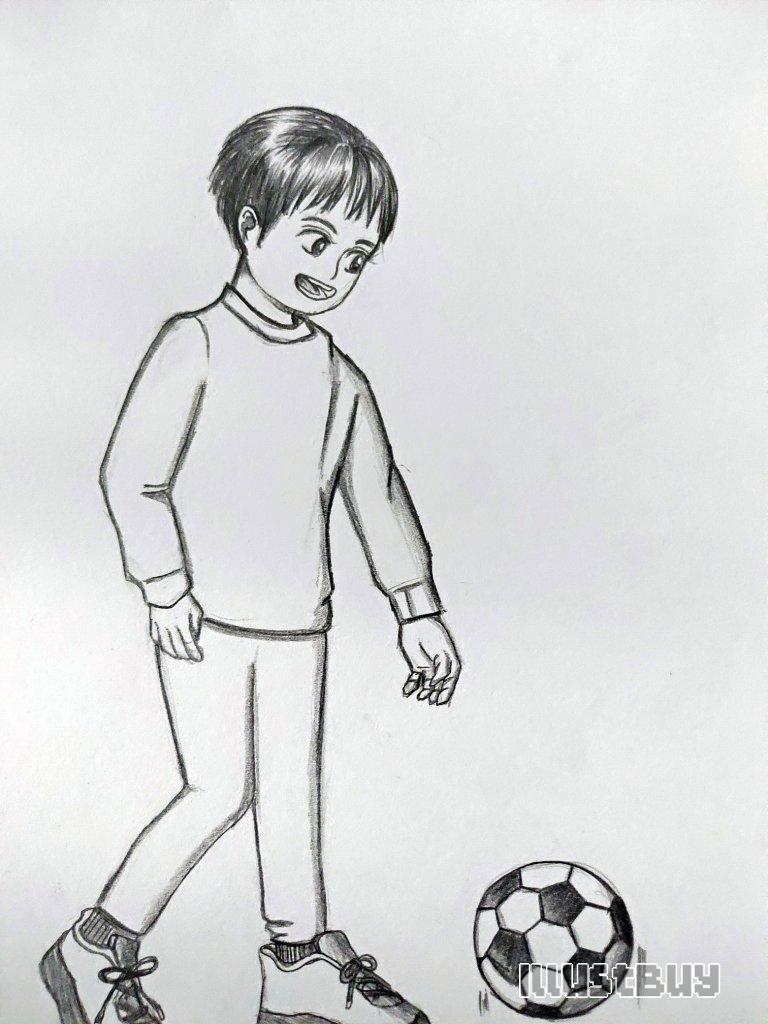 A little boy playing football