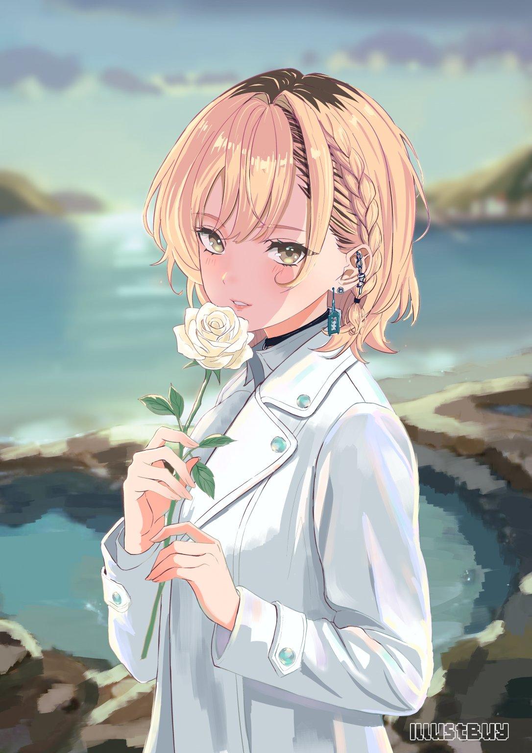 手持鮮花的金髮少女