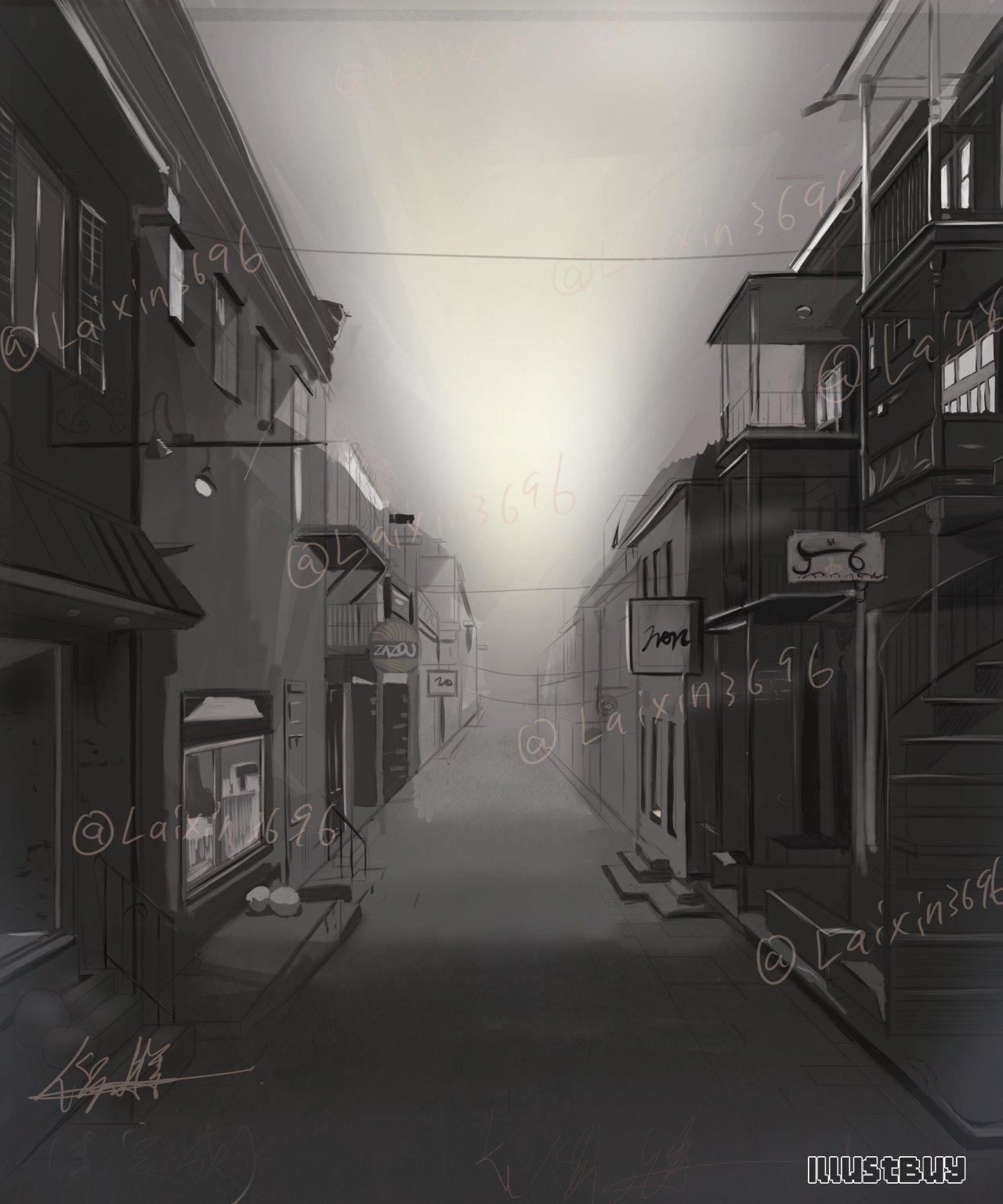 黑白版本的 寂靜領感覺的街道 